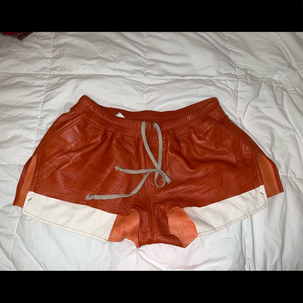 Rick Owen Season 22 Leather Orange Shorts
